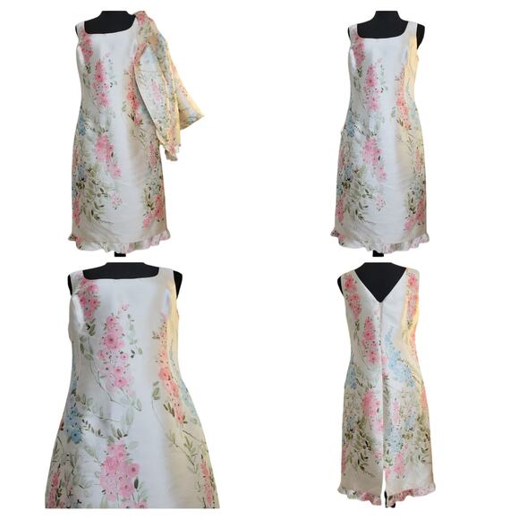VTG Rickie Freeman for Teri Jon Silk Taffeta Floral Pastel Dress+Jacket Set✨️12 - Picture 7 of 16